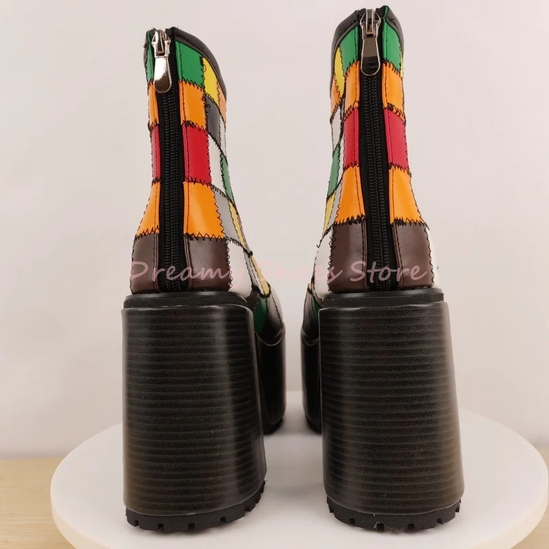 مختلط الألوان منقوشة منصة حذاء من الجلد النساء جولة تو صندل بكعب مكتنز عودة زيبر الأحذية موضة الشرير أحذية الحفلات سيدة 2025 الربيع