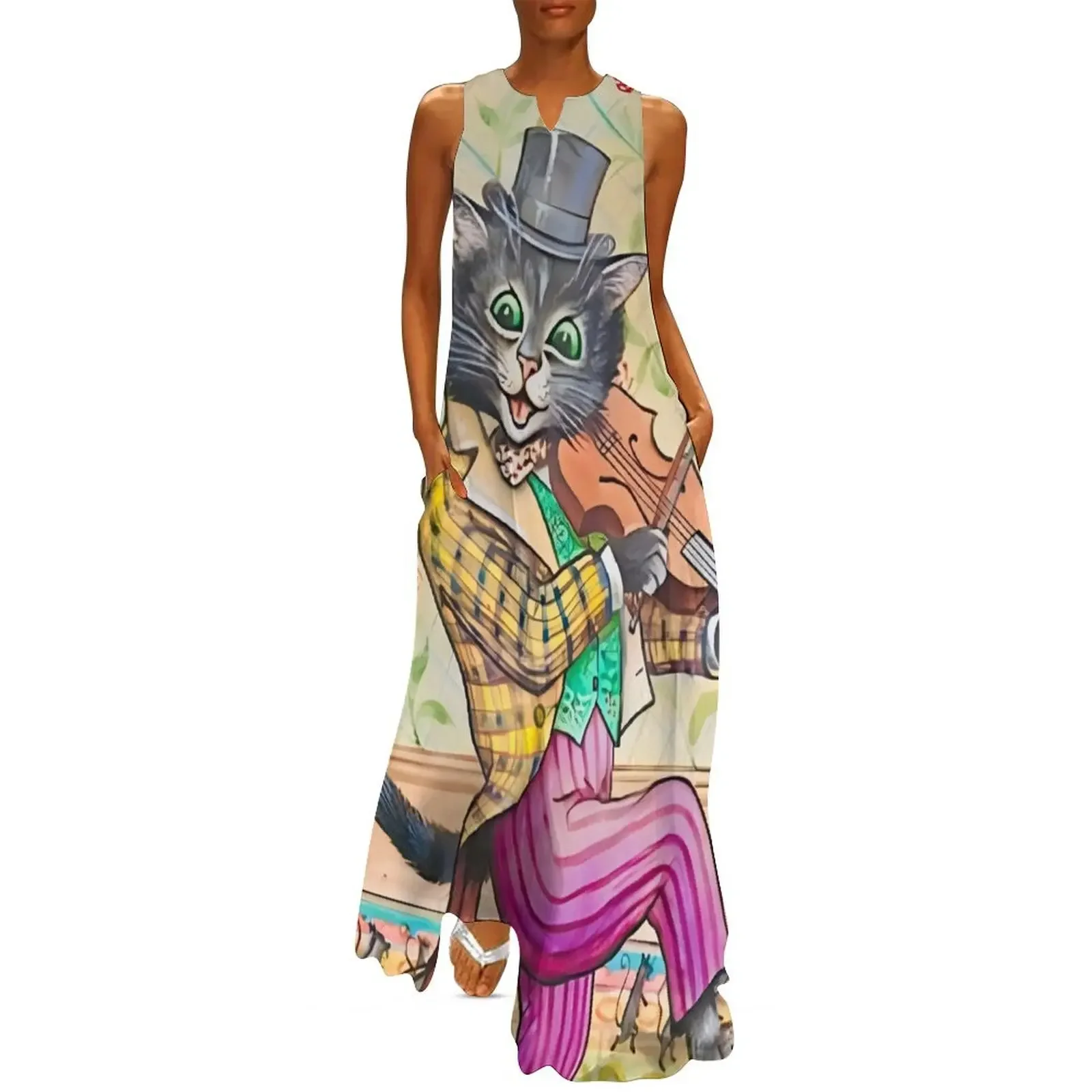 

A Cat Playing a Fiddle by Louis Wain Long Dress party dresses women Dress for pregnant women summer clothes for women Dress