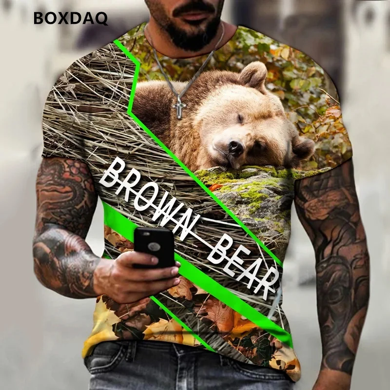 6XL Plus Size Men's Clothing Brown Bear T-Shirts Summer Short Sleeve 3d Print Street Style Tee Loose O-Neck Casual Tops Overszie