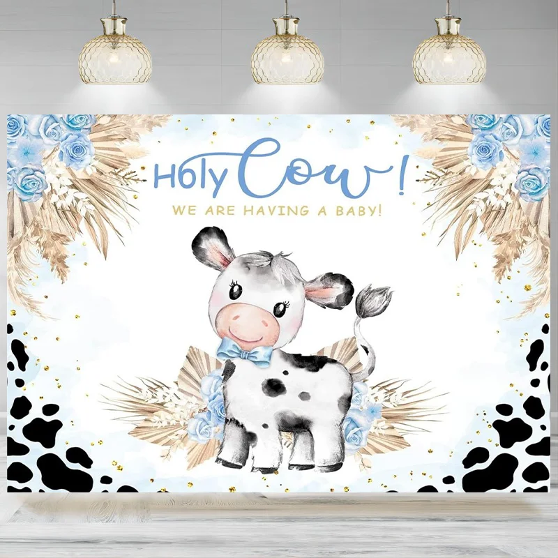 

Cow Baby Shower Backdrop Farm Blue Cow Boys Cowboy Floral Kids Newborn Birthday Party Photography Background Decoration Banner