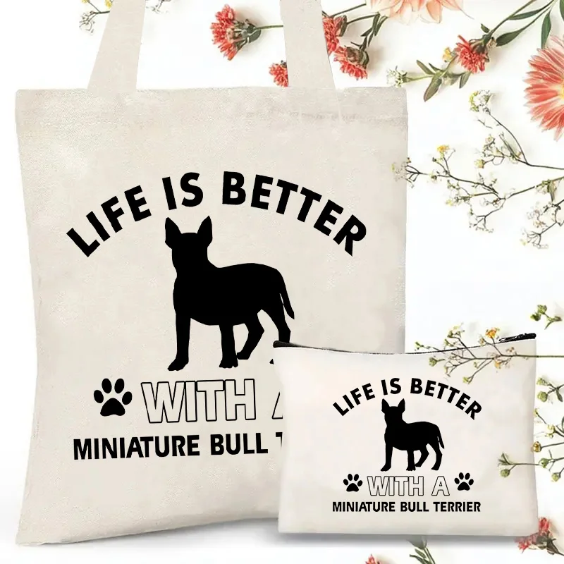 

Bull Terrier Women Package Elegant Canvas Bag Set Makeup Bag Handbags Shoulder Bags Casual Shopping Girls Handbag