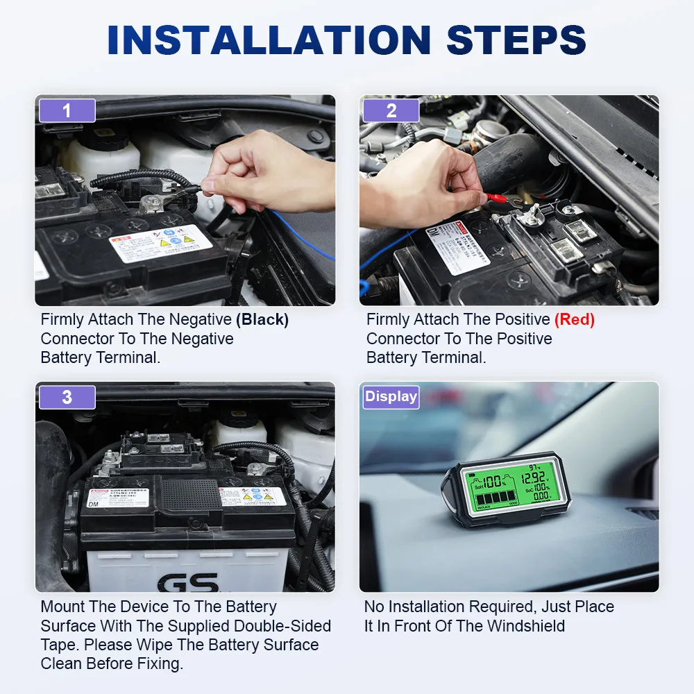 ANCEL BM200 PRO 12V Car Battery Tester LED Monitor Head-Up Display Waterproof SOH SOC Charging Battery Capacity Analyzer Tools