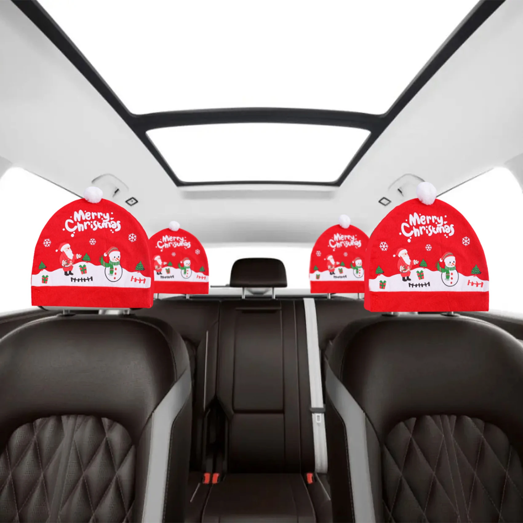 Christmas Car Seat Headrest Cover Christmas Ornaments Seat Protection Santa Hat Car Decoration Car Seat Accessories