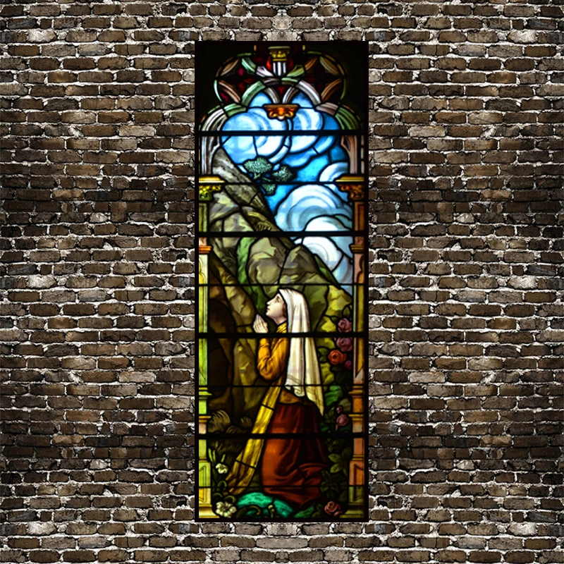 Vintage Style Church Art Window Stickers Static Cling Stained Glass Film PVC Self-adhesive Classic European Christian Film