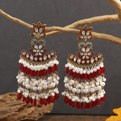 Middle Eastern Vintage Earrings Pearl Tassel Women's Earrings Half Round Flat Beads Colorful Cool Earrings