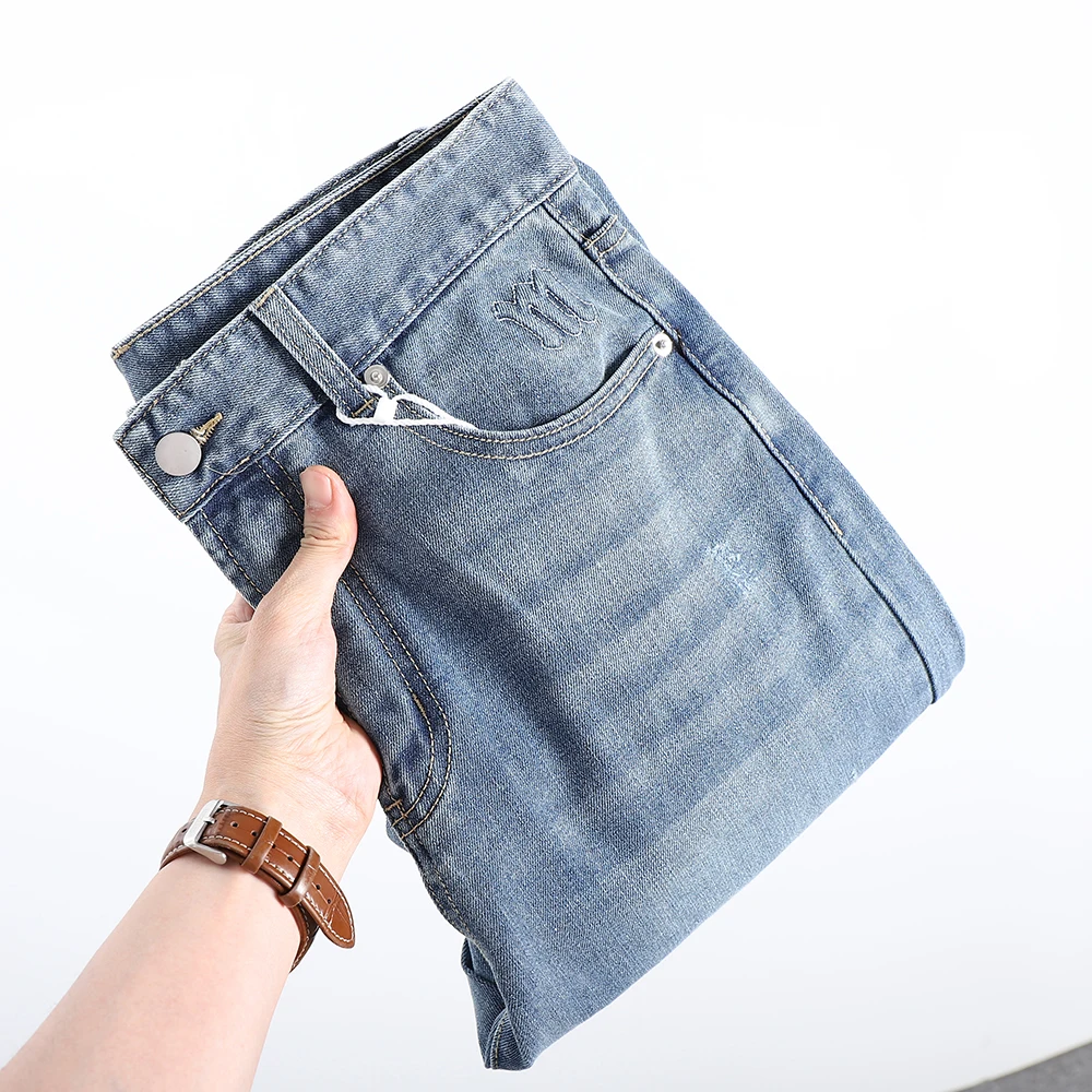 

Casual Washed Denim Jeans Men's Fashion City Style mid Waist Zipper Fly Spring Season Loose Straight Leg Trendy Commute Wear