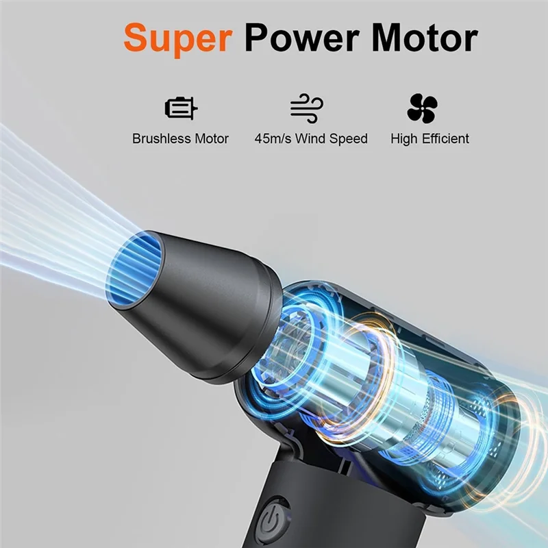 

WHYY-Пыльник со сжатым воздухом 180000 Turbofan Jet Fan 3-ступенчатый регулируемый беспроводной вентилятор для автомобиля и дома, инструмент для чистки