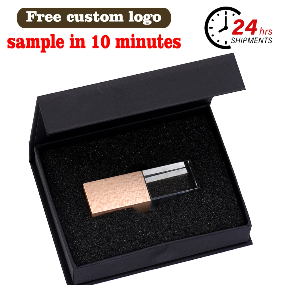 

Free Custom Logo USB Flash Drive 128GB Crystal Pen Drive 64GB Wedding Gift Memory Stick 32GB With Box Flash Disk 16GB 8GB 4GB
