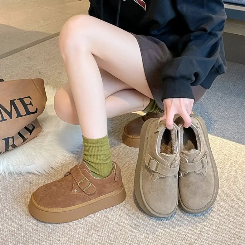 NEW Flats Platform Ankle Fur Snow Botas Winter Designer Casual Suede Plush Warm Buckle Women Plush Shoes Booties Fashion Comfort