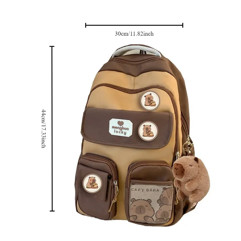 Kapibala-Cartable d'École Primaire, Sac à Dos Kawaii de Grande Capacité, Tendance de la Mode, Marron, Style Collège, Junior et Lycée