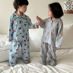 Kids Pajamas Set Spring Autumn Long Sleeve Children's All-match Homewear Korean Style Boys Girls Casual Sleeping Suits