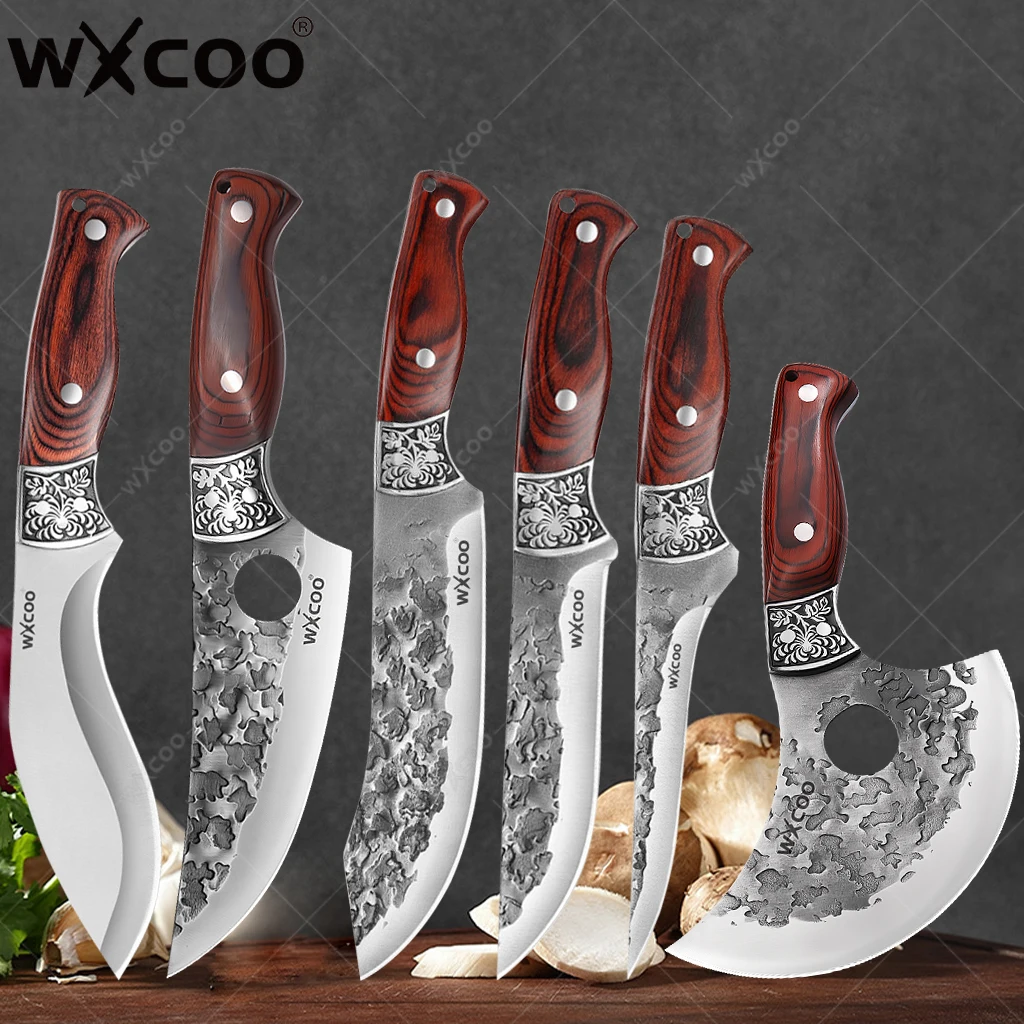 WXCOO Kitchen Forged Chef Knife Set High Carbon Steel Meat Fish Fruit Boning Cleaver Knives with Cover Kitchen Accessories