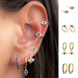 Fashion 1 Pair Blue Zircon Evil Eye Stud Earrings Helix Cute Small Piercing Cartilage Earrings For Women Korean Jewelry