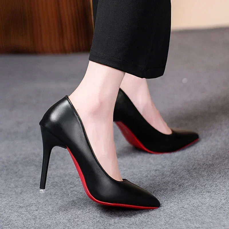 Classic Black Pu Leather High Heel Pumps Women 2025 Autumn Formal Pointed Toe Office Shoes Sexy Plus Size 43 Woman\'s Dress Shoes
