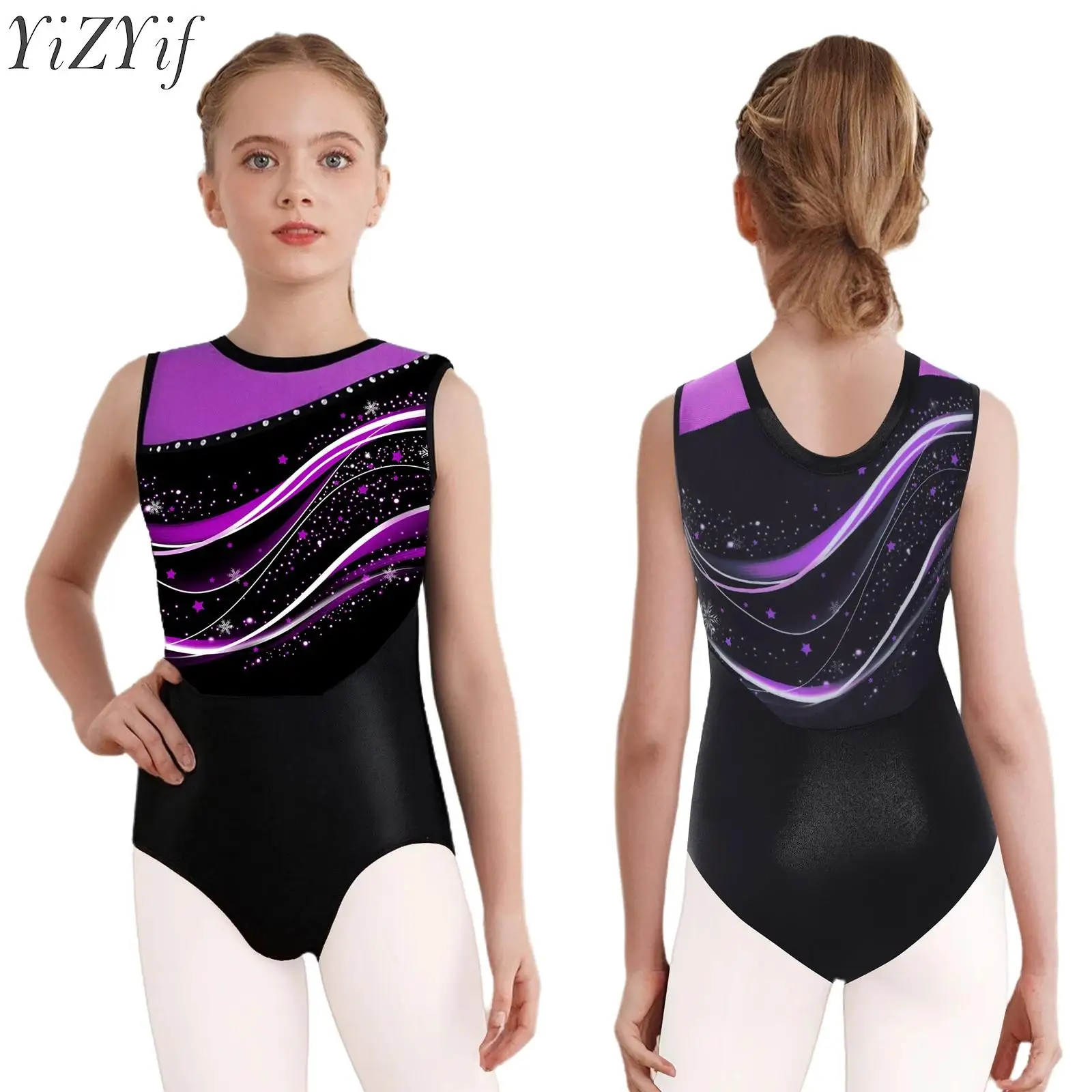 

Kids Girls Ballet Gymnastics Leotard Rhinestone Sleeveless Bodysuit for Figure Ice Skating Acrobatics Workout Stage Performance