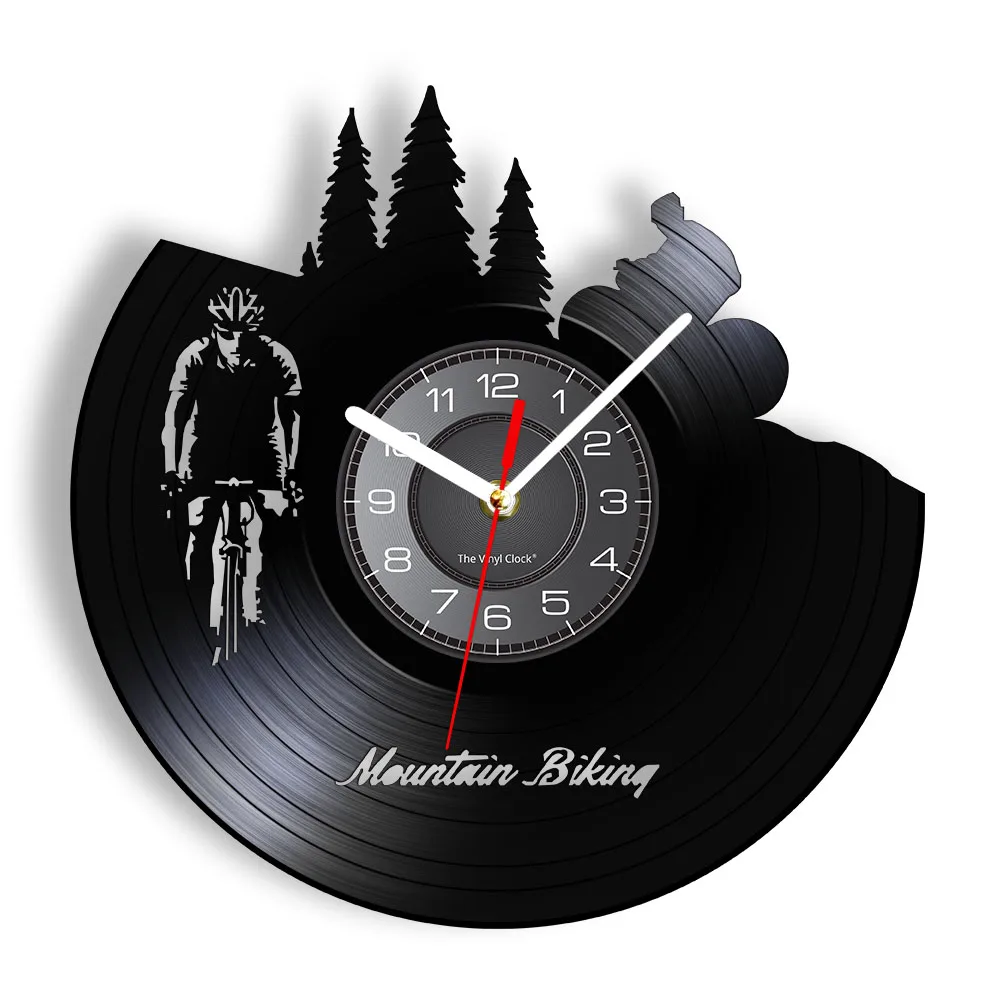 Mountain Biking Vinyl Record Wall Clock Freerider Biker Bicycle Cycling Retro Timepiece Wall Watch Travel Hiking Adventure Clock