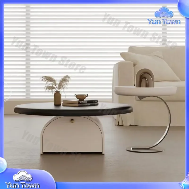 Round Cream-Style Designer Coffee Table for Living Room Household Small Apartment Cat Paw Light Luxury New Combination