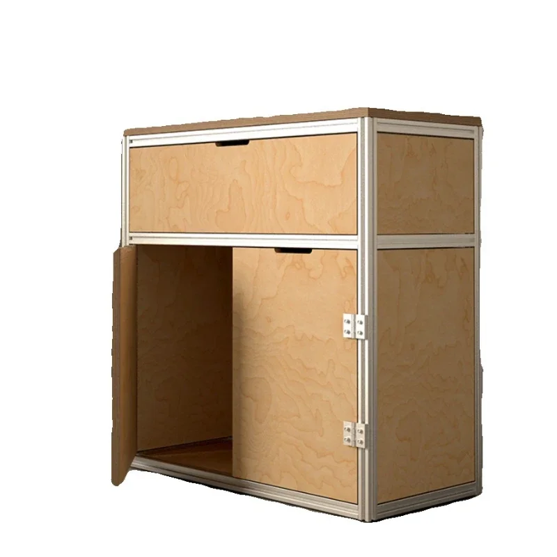 Medieval birch ocean board storage cabinet coffee shop modern simple side cabinet shelf aluminum profile side cabinet