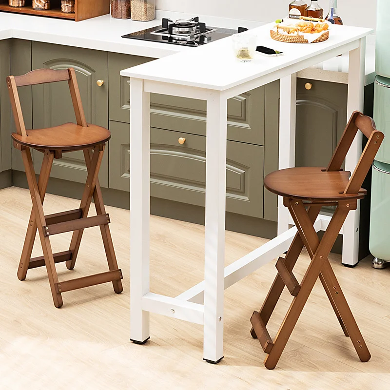 Modern Simple Dining Chairs Solid Wood Backrest High Stools Kitchen Folding Counter Stools Multi-scene Suitable For Bar Stools