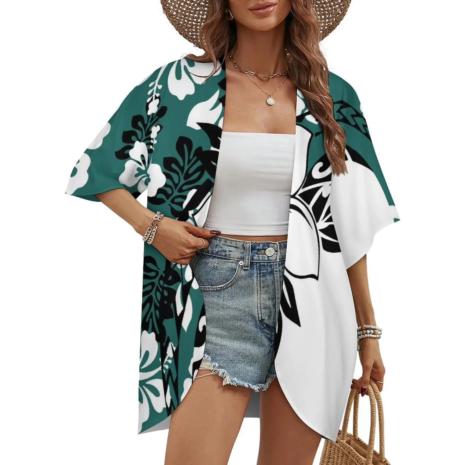 Polynesian Tribal Ethnic Print Style Custom Women's Loose Cardigan Coat Leisure Travel Essential Coat