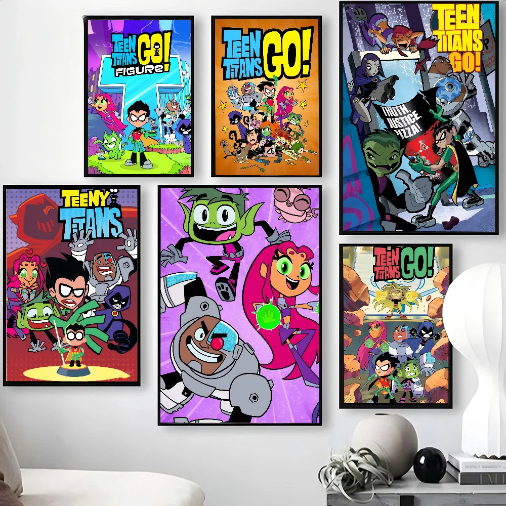 T-Teen Titans Go ملصق ورقي طباعة غرفة المعيشة المنزلي غرفة نوم مدخل بار مقهى الفن اللوحة الديكور #3