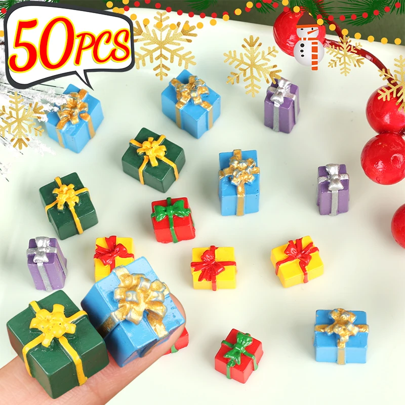 10/50pcs Colorful Resin Gift Box Christmas Simulation Mini Cartoon Figurines Scrapbook Decor DIY Craft Supplies For Garden Desk