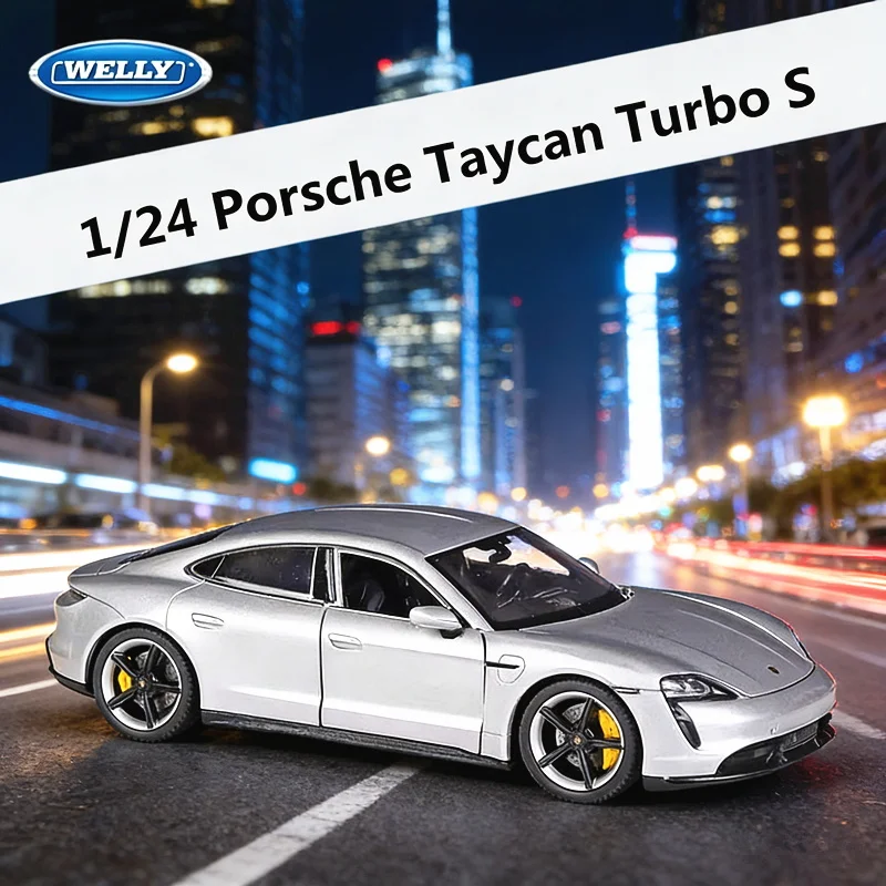 

Модель спортивного автомобиля Welly 1:24 Porsche Taycan Turbo S из сплава, литая под давлением, имитация электромобиля, игрушка для детей, подарок