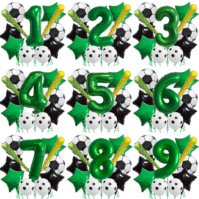 

32inch Green 1-9 Number Football Air Helium Foil Balloons Children's Birthday Party Decorations Supplies For Boys Gifts