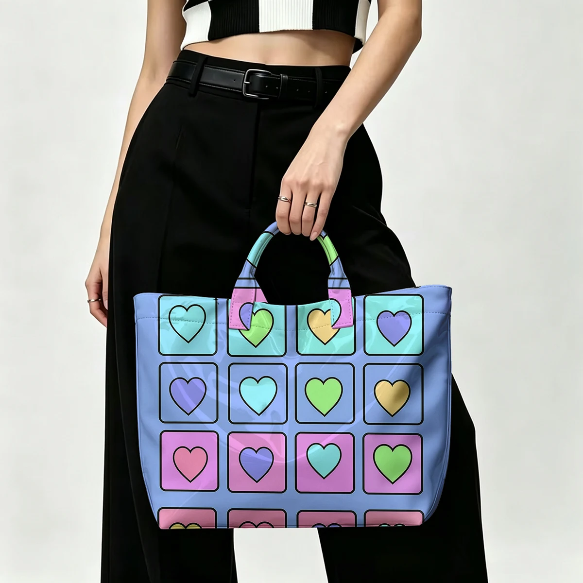 Heart Square Puzzle Fashion Bag Transparent PVC Waterproof Handbag Large Capacity Daily Commute Shoulder Tote Mummy Bag