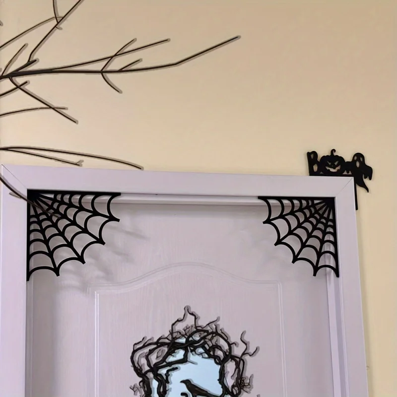 2 unids/set de decoraciones de marco de puerta de telaraña de Halloween, decoración de esquina de madera, decoración peculiar del hogar de Halloween