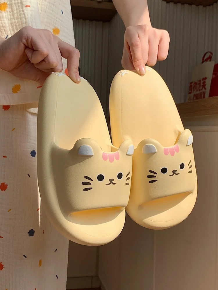 

EVA Thick Sole Slipper Women Cute Kitty Slippers Female Summer Girl Heart Home Bathroom Slippers Beach Sandals Flip Flops