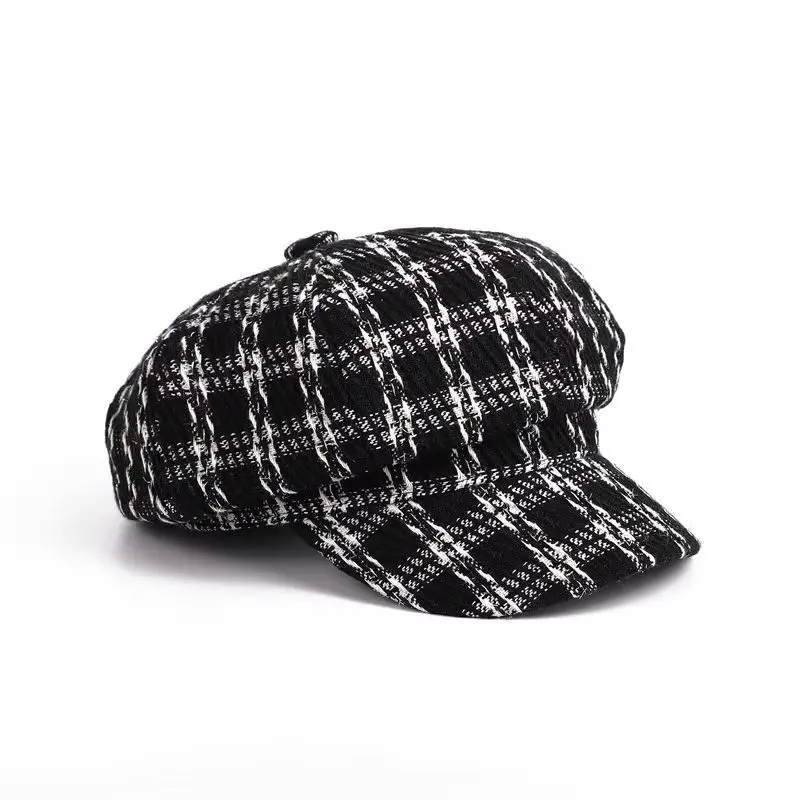 Herbst Winter Hüte Für Frauen Retro Schwarz Weiß Achteckigen Hut Zeitungsjunge Maler Kappe Baskenmütze Kappen Frauen Vintage Koreanischen Stil Neue