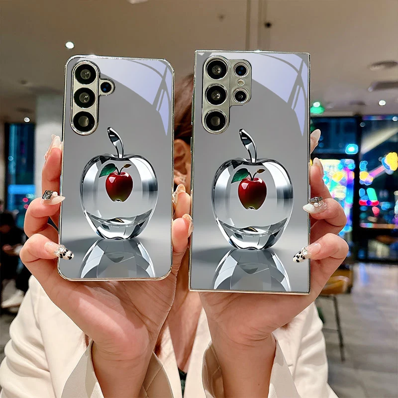 Crystal Fruit Art Electroplated Silver Phone Case For Samsung Note 10 20 A06 A07 A12 A13 A14 A15 A16 A17 A22 A23 A25 Glass Cover
