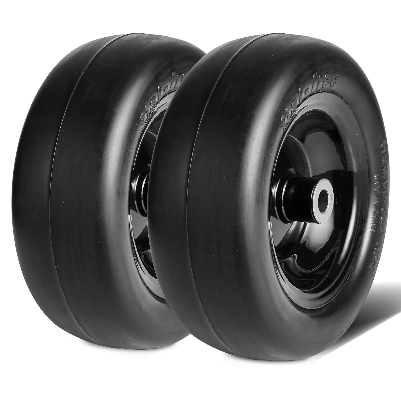 SucceBuy Tubeless Mower Wheels Pair of Flat-Free PU Tires on Rims 3.4" Hub 3/4" Bushing Suitable for Riding Mower & Lawn Tractor