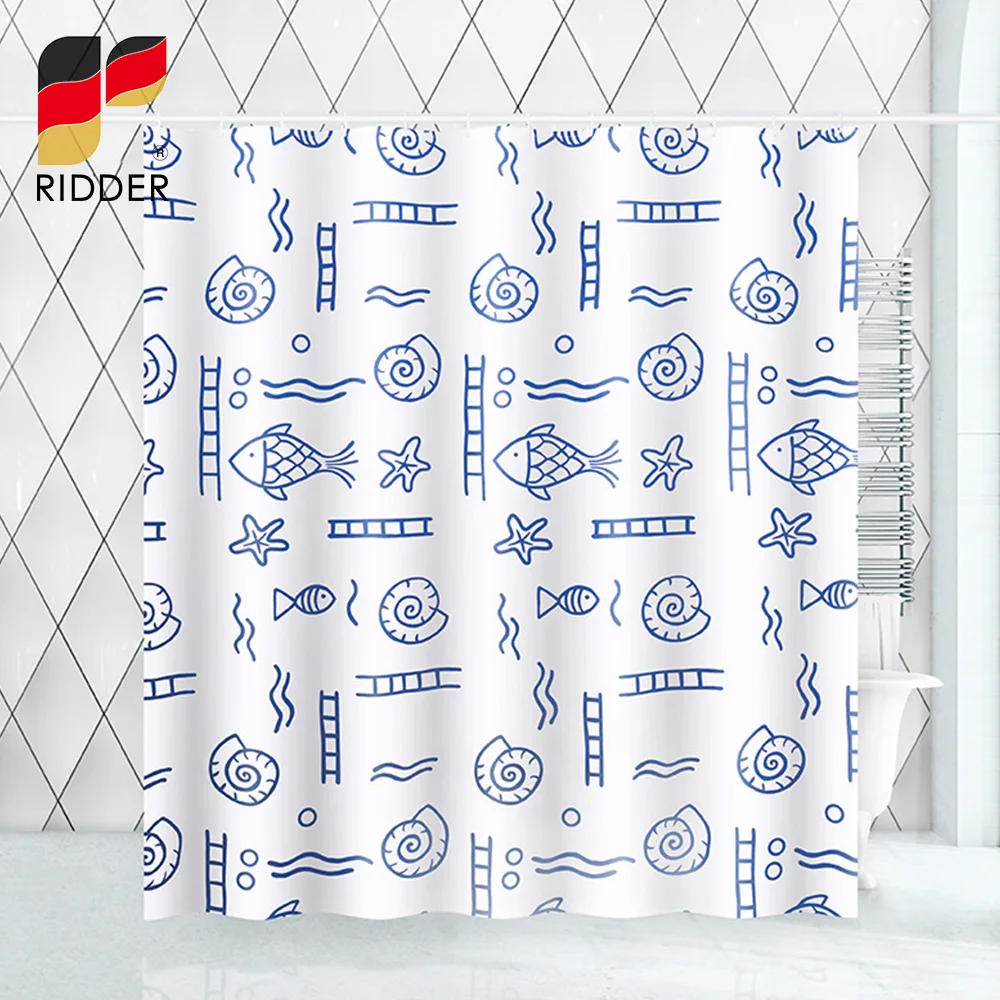 RIDDER Fish Waterproof Shower Curtain Liner Polyester Lightweight Plastic Shower Liner With Rust Proof Grommets Free Punching