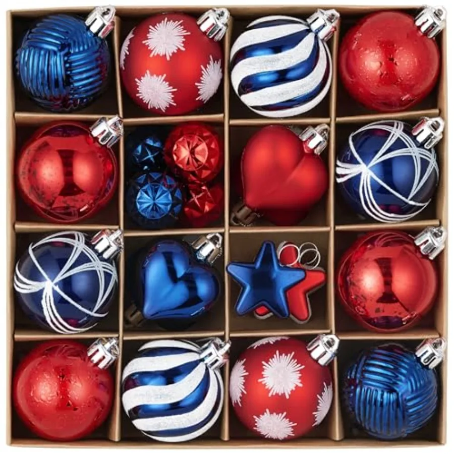 

28Pcs 4th of July Heart Shaped Ornaments Gift Pack, Patriotic Craft Painted Tree Heart Decorations, Christmas Baubles Hanging L