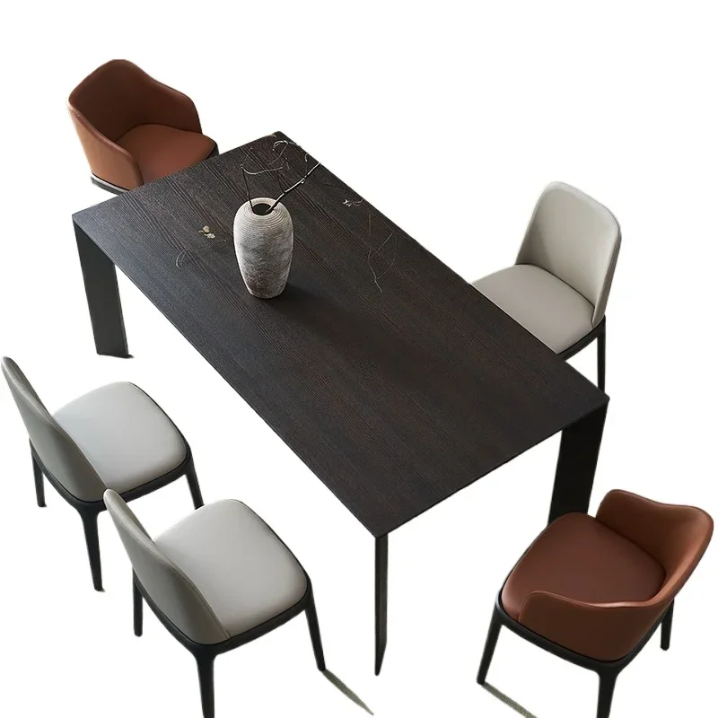 

Italian minimalist solid wood smoky color table dining table home silent style rectangular high-end quality office conference