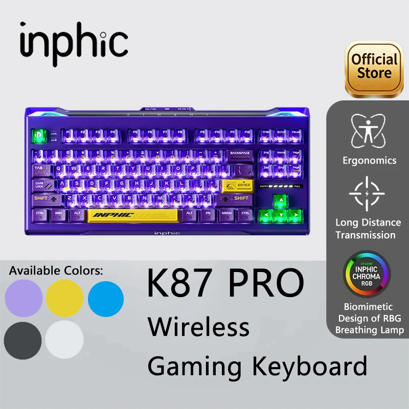 INPHIC K87PRO 75% Hot Plug Game Mechanical Keyboard 87 Key Tri-Mode Bluetooth 2.4G USB RGB Backlight PBT Key Cap Custom Gasket