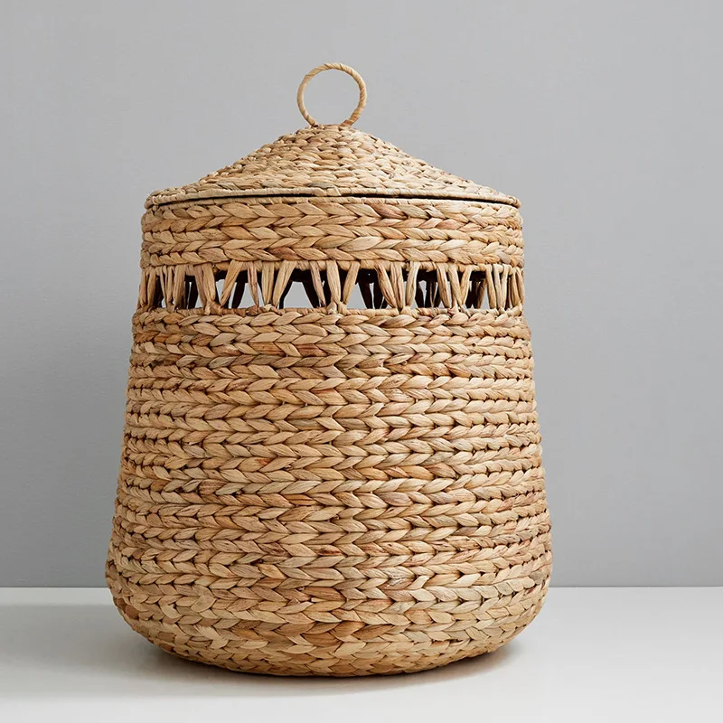 Handmade woven basket, Japanese style storage basket, miscellaneous items storage basket with lid, snack storage basket, water g