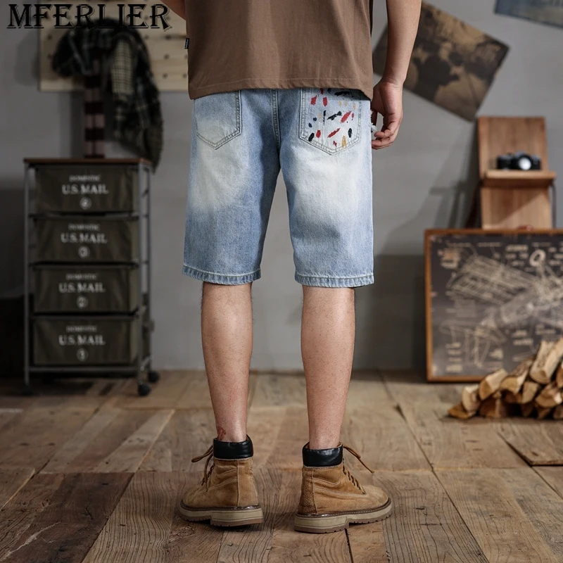 Summer broken holes denim shorts men summer large size cotton half horse trousers washed shorts trousers 42 44 46 48