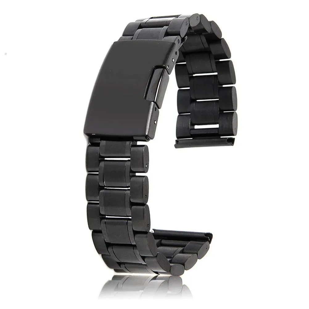 

2pcs Stainless Steel Strap Solid Links Straight End Black 173Mm 3.5Mm Thick Foldover Clasp Push Button Spring Bars Included