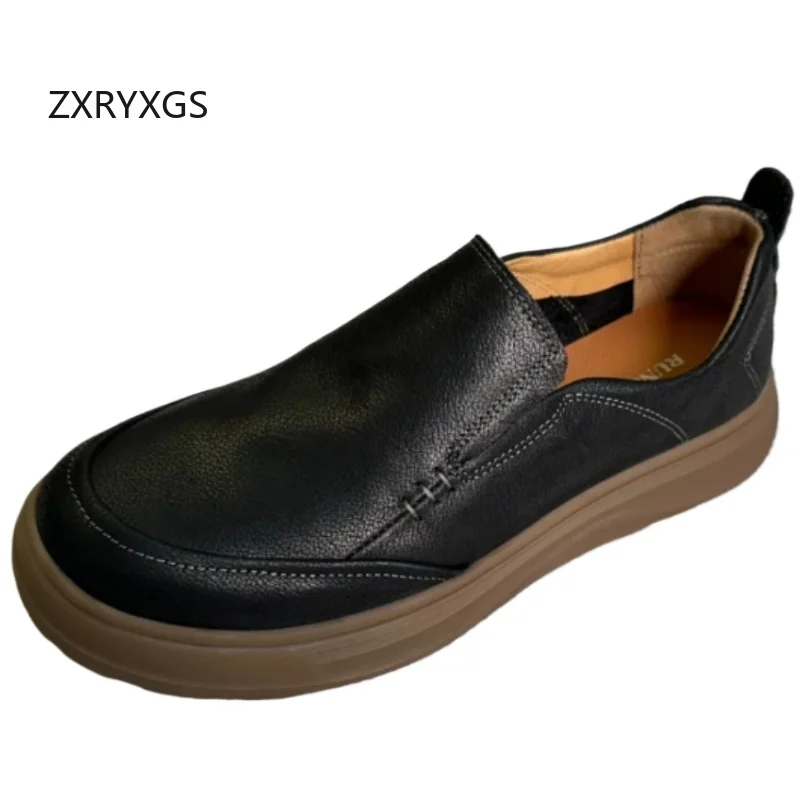 ZXRYXGS Top Cowhide Men Shoes 2025 Autumn New Lightweight and Versatile Soft Soled Flat Shoes Casual Sneakers Man's Trend Shoes