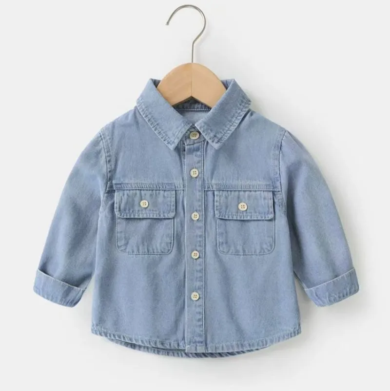 Children's Shirt Soft Denim Thin Coat Spring and Autumn Boys and Girls Baby Casual Shirt Children's Bottom Top 0 2 3 5Y