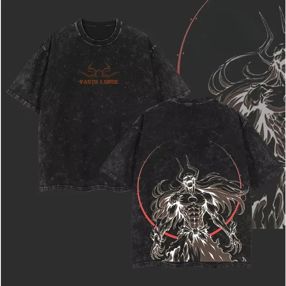 Bleach Kurosaki Ichigo Anime T‑Shirt Vintage Washed Cotton Unisex Casual Oversized Short Sleeve Streetwear Fashion Tees
