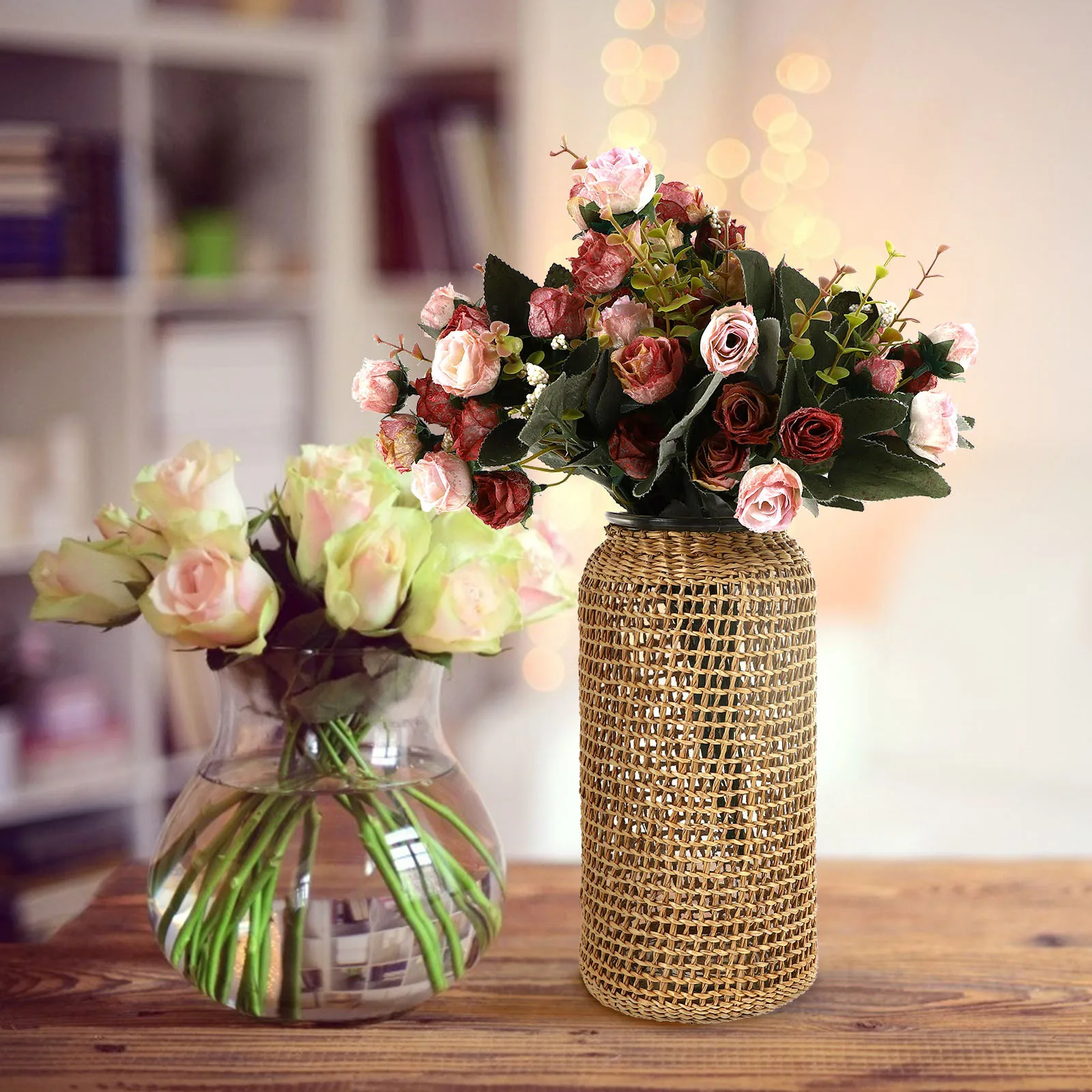 

1pc Grass Woven Flower Vase Premium Handcrafted Decorative Vessel For Dried Flowers Hydroponic Plants Desktop Home Ornament