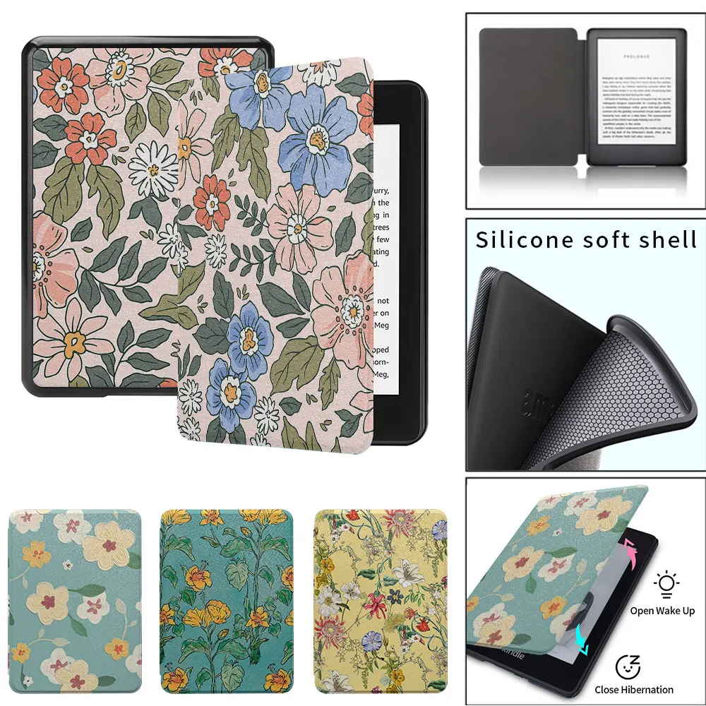 kindle case beautiful flower patterns paperwhite3th Silicone soft shell  funda 2021 11th  8th generation