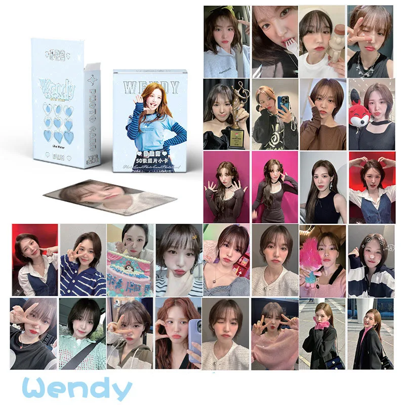 Irene Joy Laser Druo Cards, Double Sides, Selfie Photocards, Wendy Postcards, GérCollection Surprise Gifts, Fashion Ins, 50Pcs per Set