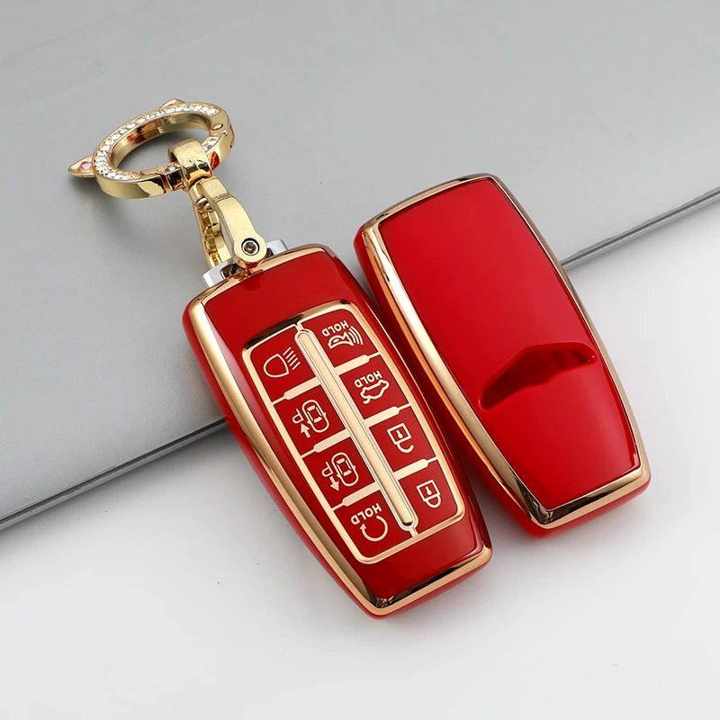 8 Buttons TPU Car Shell Fob Holder Ring Protector Keychain For Hyundai Genesis GV70 GV80 GV90 2020 2021 2022 Key Case Cover