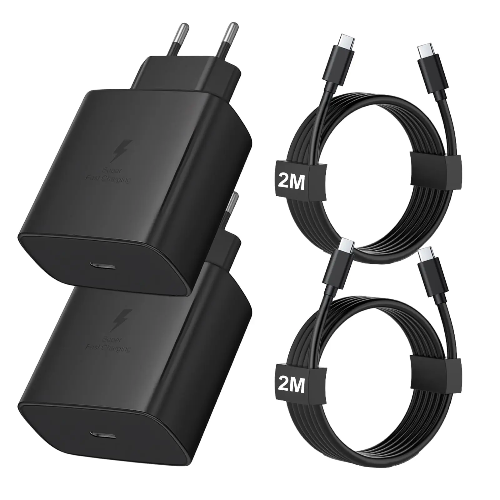 45W USB C Fast Charger, 2-Pack Wall Charger with 2m Type-C Charging Cable for Galaxy S24 S23 S22 S21Ultra/Note 10/20