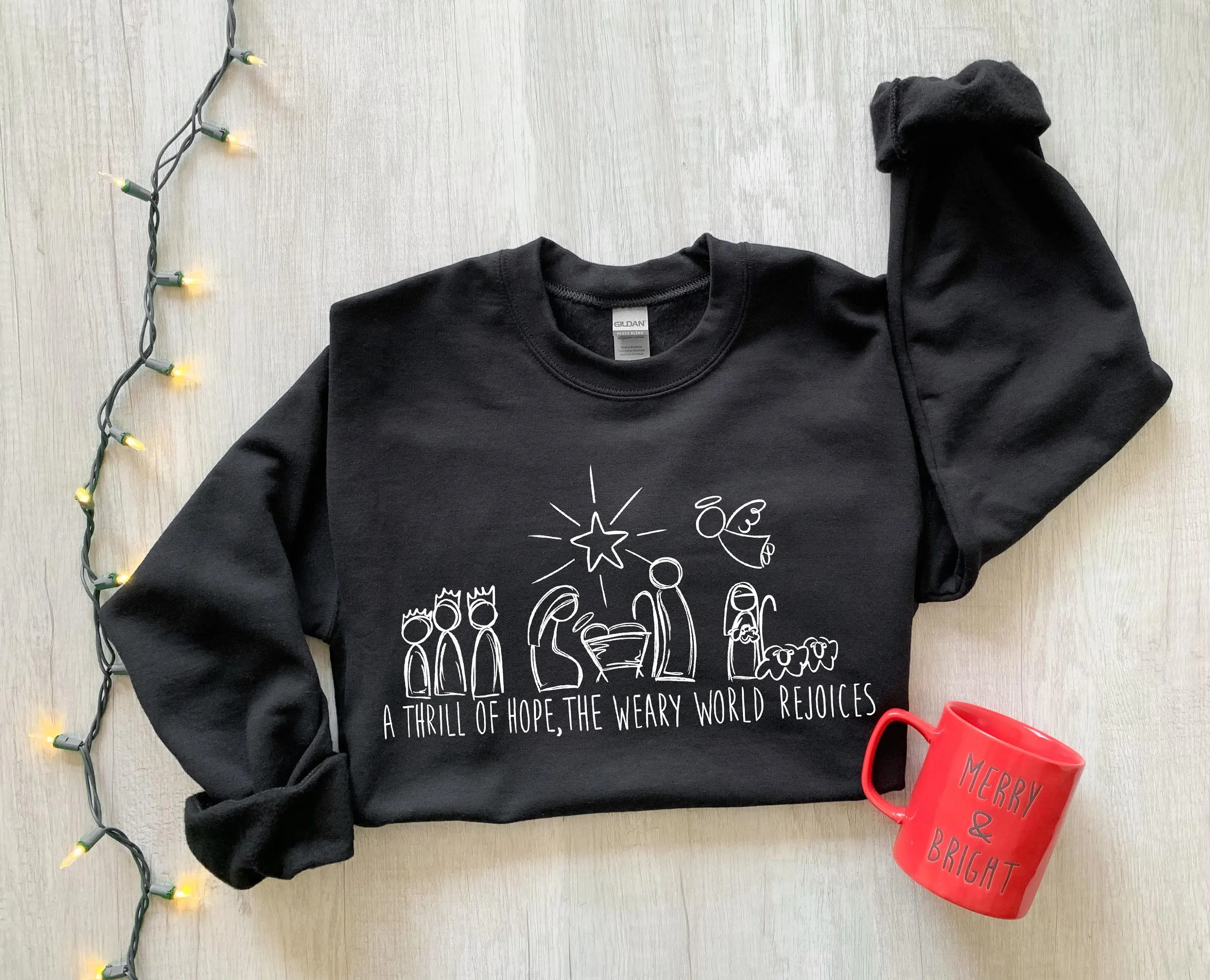 

A Thrill of Hope The Weary World Rejoices Slogan Women Sweatshirt 2023 Fashion Vintage Comfort Christmas Day Female Sweater